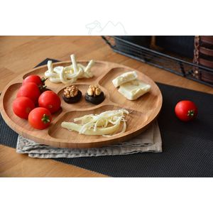 Plateau de service rond en bambou Assiette à vaisselle en bois Plateau de service - Product Image 3