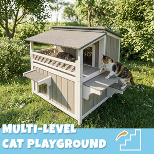Casa para Gatos de Madera para Interiores y Exteriores, Refugio para Gatos de Dos Pisos Resistente a la Intemperie, Casa para Gatos Cerrada de Múltiples Niveles - Product Image 4
