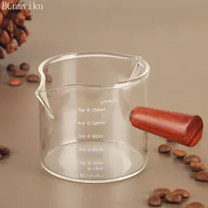 BCnmviku çift nozülleri ölçme üçlü sürahi süt kupası 150ML Espresso Shot bardakları ahşap saplı şeffaf cam