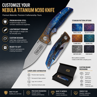 Couteau pliant tactique de poche EDC pour le camping, la randonnée et les activités de plein air, avec lame M390 personnalisée OEM, manche en alliage de titane, clip et boîte cadeau.