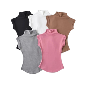 Camiseta Blanca Vintage de Punto y Crochet sin Mangas con Cuello Alto para <span class=keywords><strong>Mujer</strong></span>, Estilo Slim Fit, Tendencia de Verano - Product Image 1