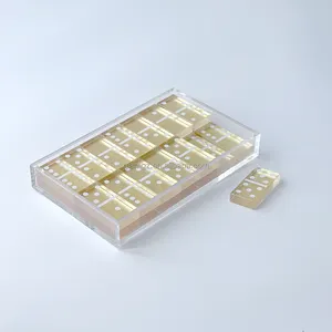 Ensemble de jeu de dominos en acrylique moderne personnalisé pour adultes et enfants, comprenant 28 dominos et 1 boîte de rangement en acrylique
