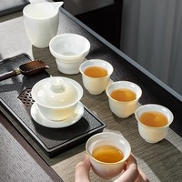 Service à thé Kung Fu en céramique haut de gamme, Gaiwan en céramique de jade gras de mouton, bol à thé en céramique traditionnel chinois Logo personnalisé