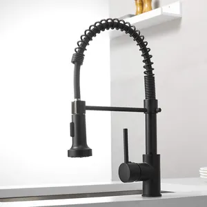 Black Faucet China Factory Aquacubic CUPC Certified Solid Brass Matte Black Pull Down Spring Kitchen Faucet