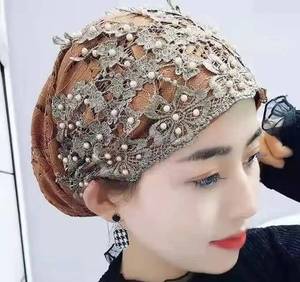 หมวกผ้าพันคอลำลองดีไซน์ใหม่ปี 2023 พร้อมรายละเอียดประดับลูกปัดแบบยืดหยุ่น เหมาะสำหรับวัยกลางคนและผู้สูงอายุที่ชายหาด - Product Image 5