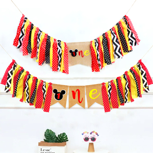 Colorido Tema de dibujos animados de <span class=keywords><strong>Mickey</strong></span> 1er cumpleaños bebé silla alta Banner banderines bebé feliz cumpleaños fiesta decoración suministros - Product Image 1