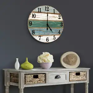Rustic Wall Clock, Real Wood with Metal Numbers Handmade Farmhouse Clock for Wall, Large Easy to Read Beach Wall Clock,18 Inch