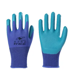 高品质13针乳胶涂层橡胶压花安全施工手套微泡沫乳胶手套