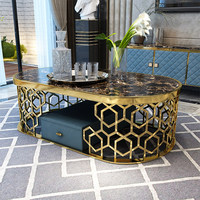 Table basse et meuble TV moderne italien de luxe en acier inoxydable avec plateau en marbre, meubles de salon, utilisation en villa