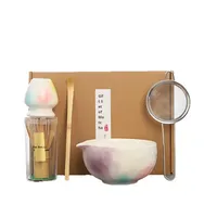 Yubin LF-204 Seramik Gradyan Matcha Seti Japandi Tarzı Porselen Yüz Kitaplık Çay Fırçası 5 Parçalı Çevre Dostu Kahve Çay Seti