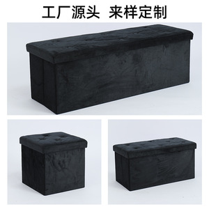 Custom <b>Storage</b> <b>Stool</b> Adult Size Black Velvet Home Ottoman With Lid And Base For Daily Use - Product Image 4