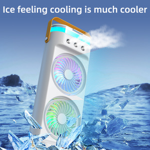 Ventilador de <span class=keywords><strong>Escritorio</strong></span> Recargable USB de Doble Cabezal con Control <span class=keywords><strong>Remoto</strong></span>, Función de Humidificación y Niebla de Hielo para Automóviles y Autocaravanas - Product Image 3