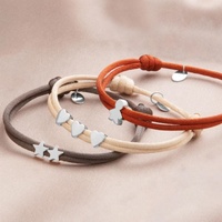 Bracelet en acier inoxydable plaqué or 18 carats PVD avec breloque étoile et lune, cordon en soie, résistant à l'eau et au ternissement, bijoux personnalisables DIY