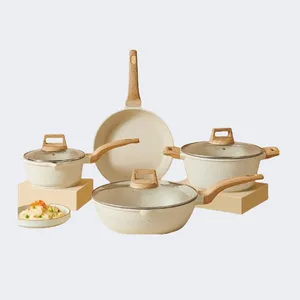 Set panci penggorengan, 7 buah peralatan masak anti lengket set Die-cast aluminium panci sup Set Maifan batu komposit peralatan masak untuk beberapa kompor