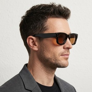 Thick-Framed <b>Square</b> <b>Sunglasses</b> Black PC <b>Frame</b> UV400 Protection Unisex Style Type 3 Sunshades - Product Image 2