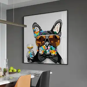 Pinturas de arte de pared de copa de vino, cuadro de porcelana de cristal de caballo con marco de aluminio para decoración del hogar y restaurante