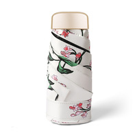 Parapluie pliant mini 5 sections motif floral 6 baleines UPF 50+ imprimé cerise pour femme adulte, idéal voyage, soleil, pluie, mode et usage quotidien