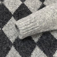 Cardigan en maille jacquard à losanges bicolores gris de haute qualité, col rond, coupe courte, style esthétique vintage pour femme