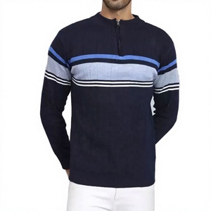 Suéter de Punto con Cierre de Cremallera de un Cuarto, Azul Marino a Rayas, para Hombre, Corte Regular, Estilo Casual para Otoño - Product Image 1
