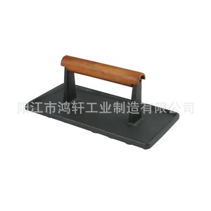 Prensa para hamburguesas de hierro fundido, prensa rectangular para carne de 22,5x11,3x9cm, para asar y freír filetes con mango de madera - Product Image 1