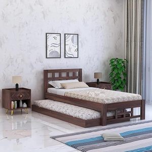 Cama Individual Premium de Madera Maciza de Sheesham con Cama Nido Extraíble y Almacenamiento, Acabado en Nogal Natural, Muebles de Dormitorio - Product Image 5