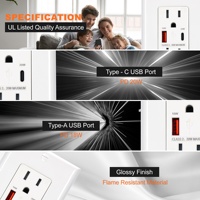 Chargeur mural USB-C PD20W, prise murale 15A double, résistante aux manipulations, avec port de type A pour la charge rapide des appareils électroniques
