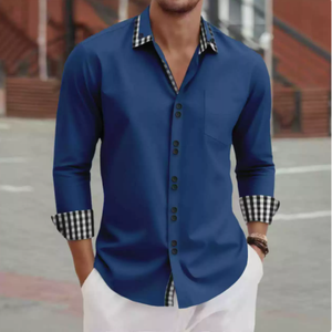 <span class=keywords><strong>Chemise</strong></span> décontractée à manches longues personnalisable pour <span class=keywords><strong>homme</strong></span>, coupe ajustée, couleurs unies, confortable, anti-boulochage, en sergé polyester/coton - Product Image 5