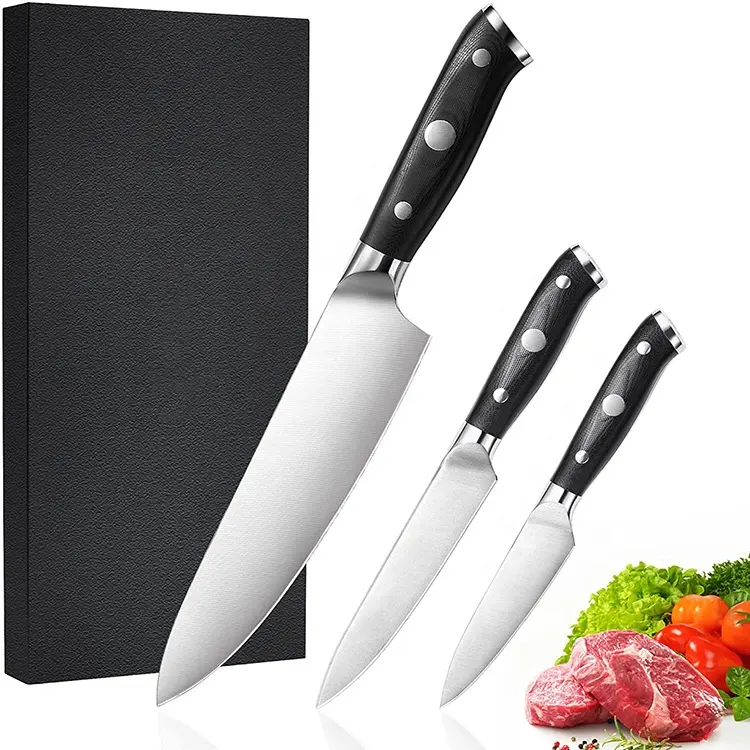 Prefect Gift 7Cr17Mov Stainless Steel Sharp Chef's Knife Full Tang Forged Kitchen 3 Pieces Knife Set