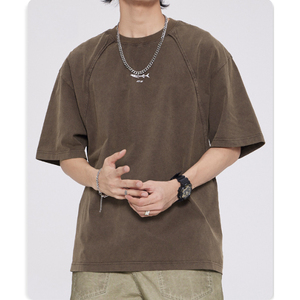 Maglietta da uomo stile Street Hip-hop stile retrò a maniche corte ampia mezza manica girocollo Top con motivo stampato in tessuto tessuto - Product Image 6