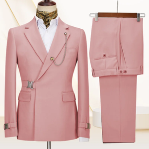 Elegante Vermelho Azul Royal Marinha Notch Lapel Double Breasted Ternos dos homens Set Casamento Smoking Prom <span class=keywords><strong>2</strong></span> peças (Jacket + Pant) - Product Image 6