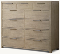 Commode moderne européenne en bois massif à 11 tiroirs, finition chêne patiné, meuble de rangement pour chambre et salon, commode large à tiroirs pour la maison
