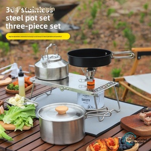 Portable Stainless Steel Camping <b>Cookware</b> <b>Set</b> with Kettle Frying Pan and Pot Cover for Outdoor Use - Product Image 5