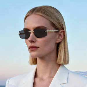 Gafas de Sol de Lujo para Mujer, Sin Marco, Metálicas, Negras, con Protección UV400, Lentes de PC Tipo 3, Diseño de Borde Poligonal Moderno - Product Image 1