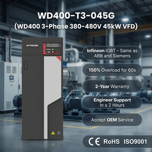 HYTECON <span class=keywords><strong>Inverter</strong></span> VFD ad Alta Coppia 45kW Trifase WD400-T3-045G 60 per <span class=keywords><strong>Controllo</strong></span> Velocità Motore con <span class=keywords><strong>Controllo</strong></span> Vettoriale, Alloggiamento Protettivo IP20 - Product Image 1
