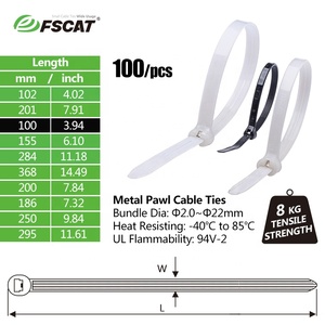 FSCAT 200mm Attache de câble noire 100 pièces 7mm Largeur autobloquante Acier inoxydable Barb Nylon 221mm Longueur - Product Image 3