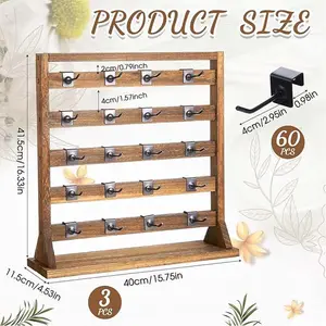 3 Pcs Wooden Jewelry Display Rack With Removable Metal Hooks 5 Tier Earring Display Stand Organizer Holder