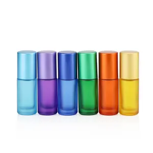 Benutzer definierte Regenbogen farbe gefrostet rot gelb blau grün 10ml Glas Roll-On Flaschen mit Aluminium kappe für ätherisches Öl Parfüm