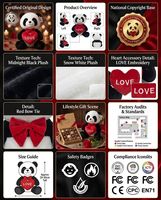 Peluche Ours Panda en Forme de Cœur avec Nœud Rouge, Tissu Super Doux, Anti-Stress, Cadeau pour la Saint-Valentin