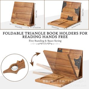 Wooden <b>Foldable</b> Bookshelf Triangular Reading <b>Desk</b> Phone Holder With Thumb Bookmark For Bedroom Kitchen Leisure Reading - Product Image 5