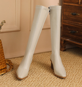 Bottes hautes pour femmes, bottes d'équitation robustes, chaussures en cuir PU tendance pour femmes, bottes de chevalier décontractées pour affaires, livraison directe - Product Image 5