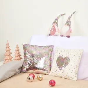 EG Plaid Cusions Velvet Cover Merry Throw Luxury Reversible Sequin Fabric Christmas Pillow Cushion