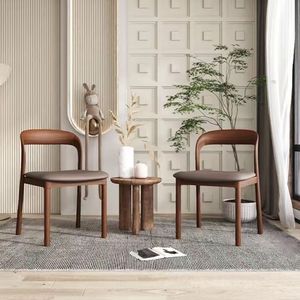 Nordico moderno minimalista in legno massello in pelle sedia da pranzo schienale Design portatile per l'home Office Hotel ristorante noce - Product Image 3