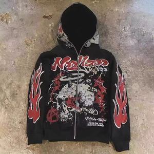 Custom Hoodie 100% Cotton French Terry Full <b>Zip</b> Screen Print Graphic Print Vintage Style Full Face <b>Zip</b> Streetwear <b>Top</b> <b>Men</b> Hoodie - Product Image 1
