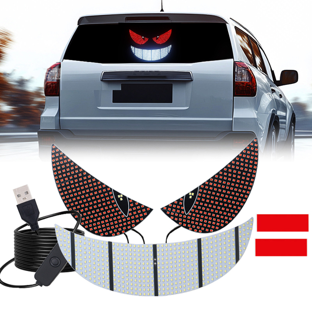 USB Demon Eye LED Light Universal Car Rearview Mirror Dynamic Blinking Evil Eye Lamp Auto Decorative Lighting Accessories