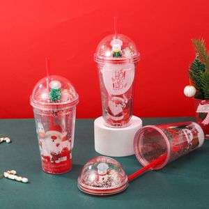 450ml Four Different Xmas Santa Printed Double Wall <b>Plastic</b> Straw Tumbler with Dome Lid Silver Sparkle Glitter Decor Ideal - Product Image 6