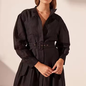 Nuevo Vestido de Verano con Logotipo Personalizado, Vestido de Negocios con Cuello Alto, Manga Larga, Botones, Estilo Polo, Vestido Modesto de Lino y Algodón para Mujer - Product Image 6