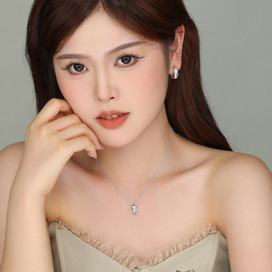 Hainon 925สีเงินสเตอร์ลิงสีเงินสร้อยคอจี้แหวนเพทายสร้อยคอชุบทองคลาสสิกสำหรับผู้หญิง <span class=keywords><strong>X666</strong></span> - Product Image 5