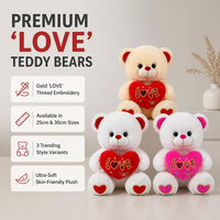 Ours en peluche assis de 25 cm et 30 cm avec cœur LOVE doré, oreilles et patins brillants, animal en peluche doux, cadeau de Saint-Valentin pour filles