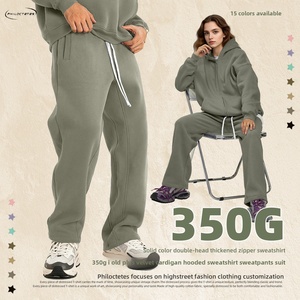 Nouvel ensemble streetwear automne-hiver : Cardigan à double fermeture éclair et pantalon en polaire épaisse doublée de strass pour <span class=keywords><strong>homme</strong></span> - Product Image 4