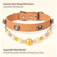Collier Bling pour animaux de compagnie, en cuir PU avec cœur, strass et perles, collier décoratif multicolore pour chiens et chats, idéal pour les petits animaux, les fêtes et les séances photo
